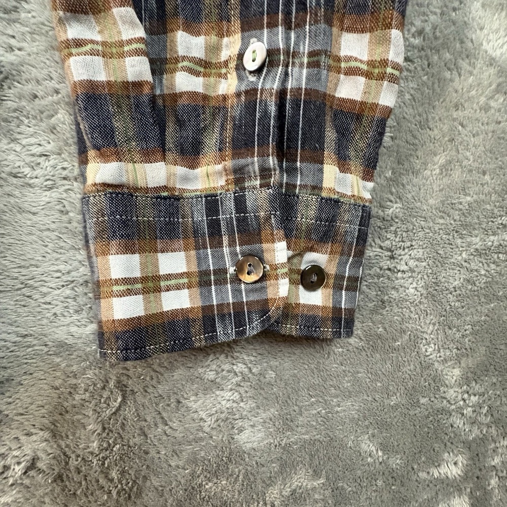Carbon2Cobalt‎ Men's L Brown & Blue Plaid Linen Blend LS Button Up SEE DESC - Picture 9 of 14